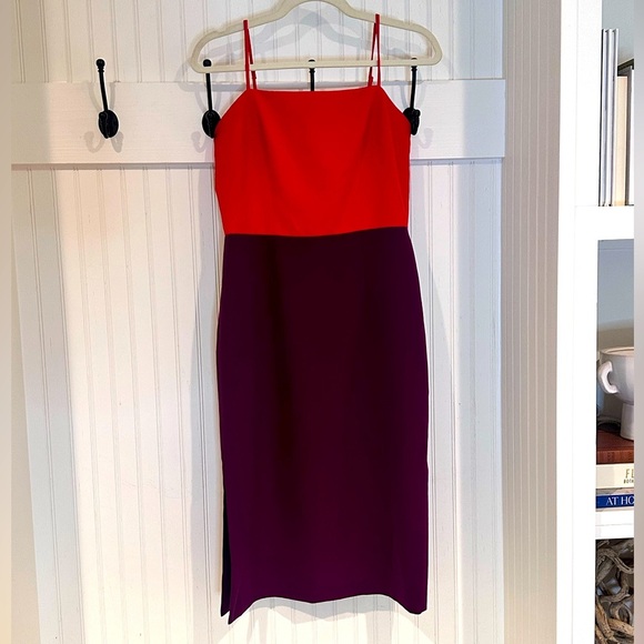 Milly Cady Colorblock Red Purple Sleeveless Pencil Dress- Size 4 - Picture 6 of 9